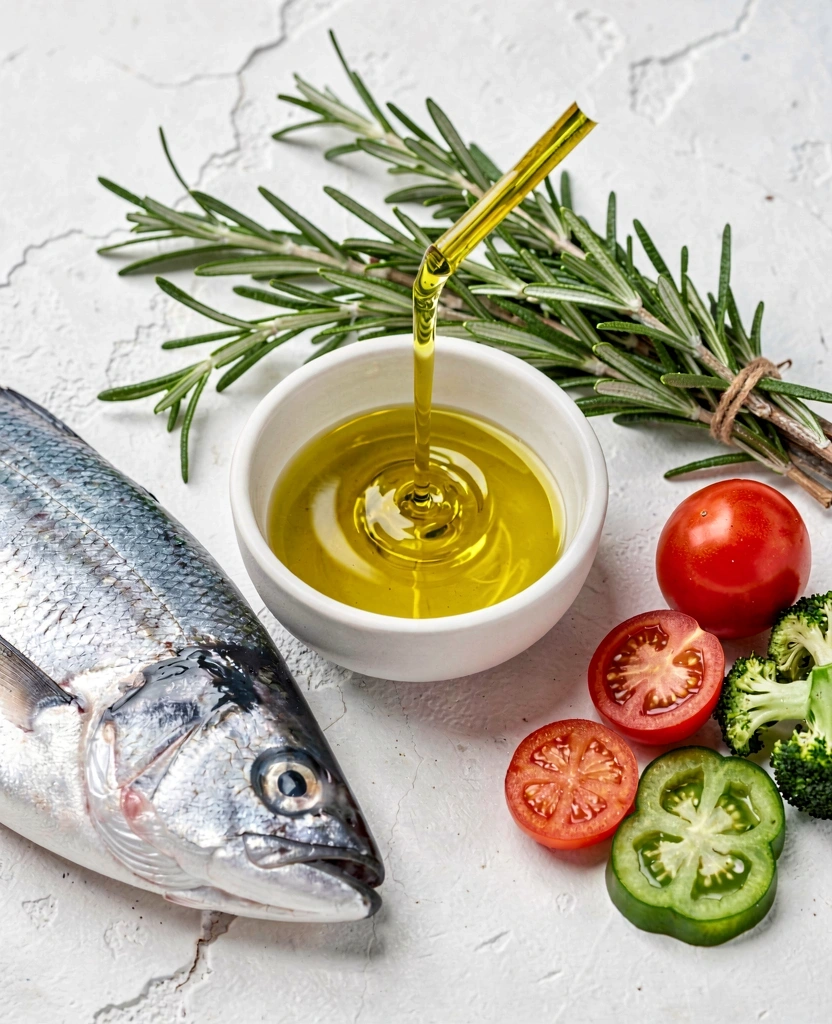 Azeite virgem extra e ervas frescas